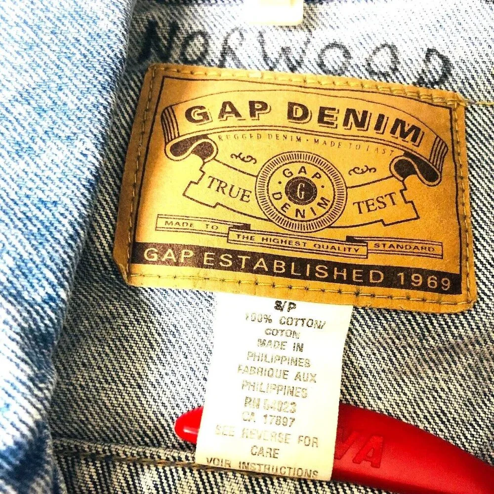 Y2K Gap‎ Womens Cropped Trucker Jean Jacket Boho Grunge Denim Metal Vintage S